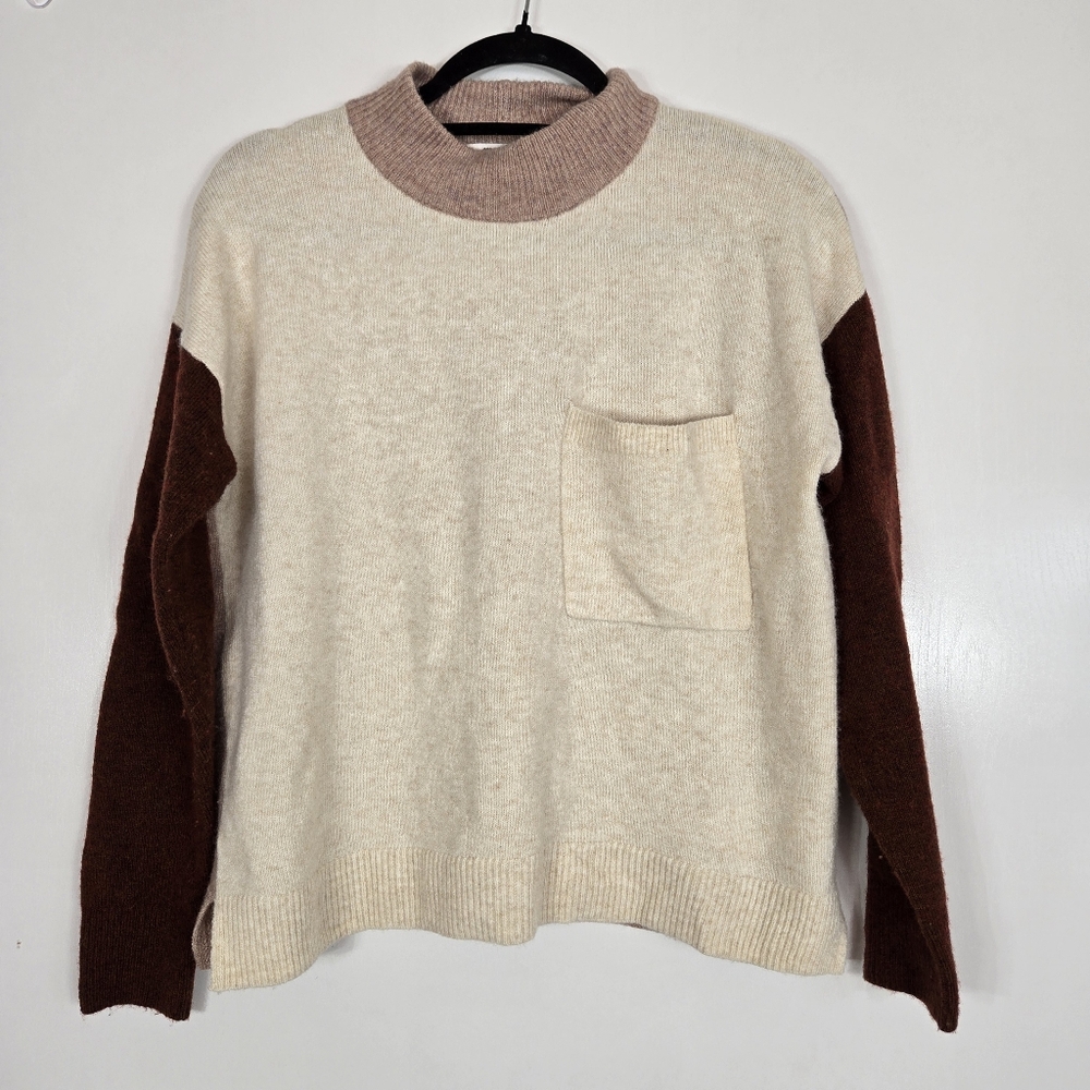 Madewell Redmond Mockneck Pocket Sweater in Colorblock Small Wool Blend Fall